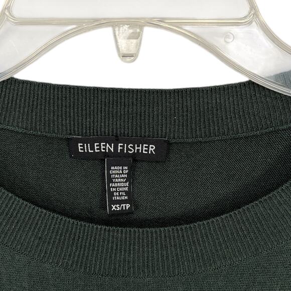 Eileen Fisher Sweater XS Green Wool Blend Crew Neck Pullover High Low Hem - Picture 5 of 8